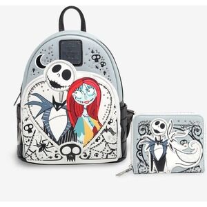 NEW! Loungefly Disney Nightmare Before Christmas Jack & Sally Backpack & WALLET!